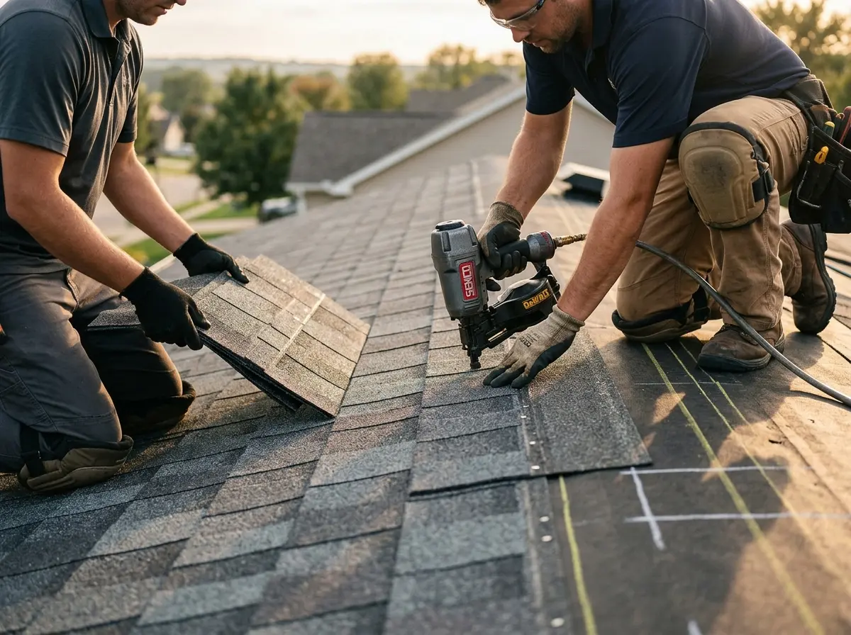 Professional roofer working on a residential roof in North Lauderdale